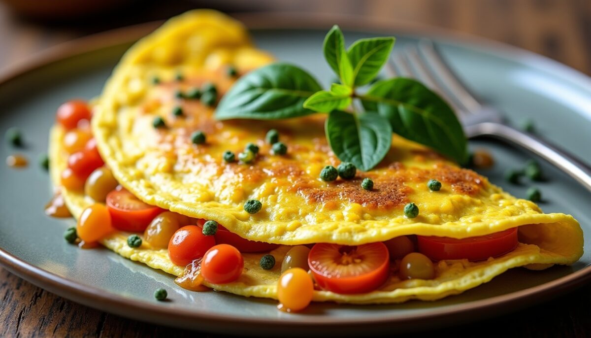 Omelette gourmande accompagnée de blettes crémeuses Omelette gourmande accompagnée de blettes crémeuses