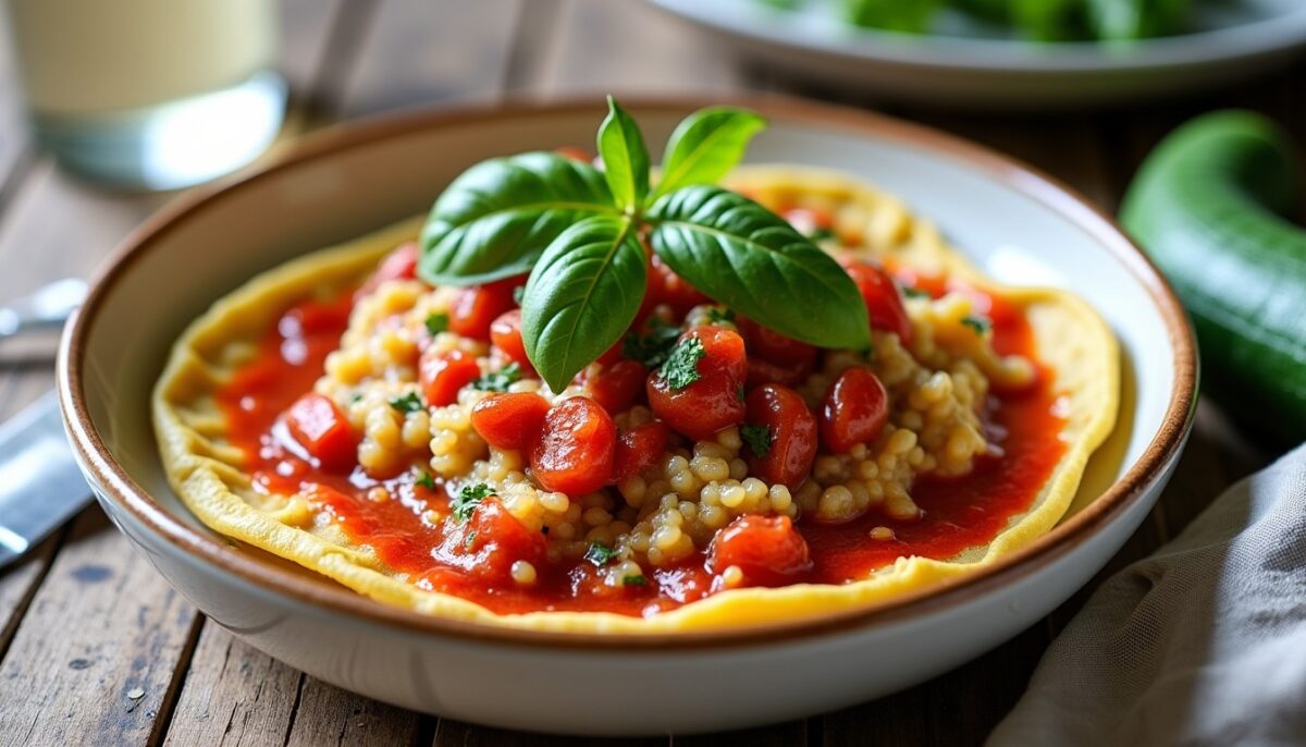 Délicieuses pâtes au quinoa sublimées par une sauce tomate et des courgettes fraîches