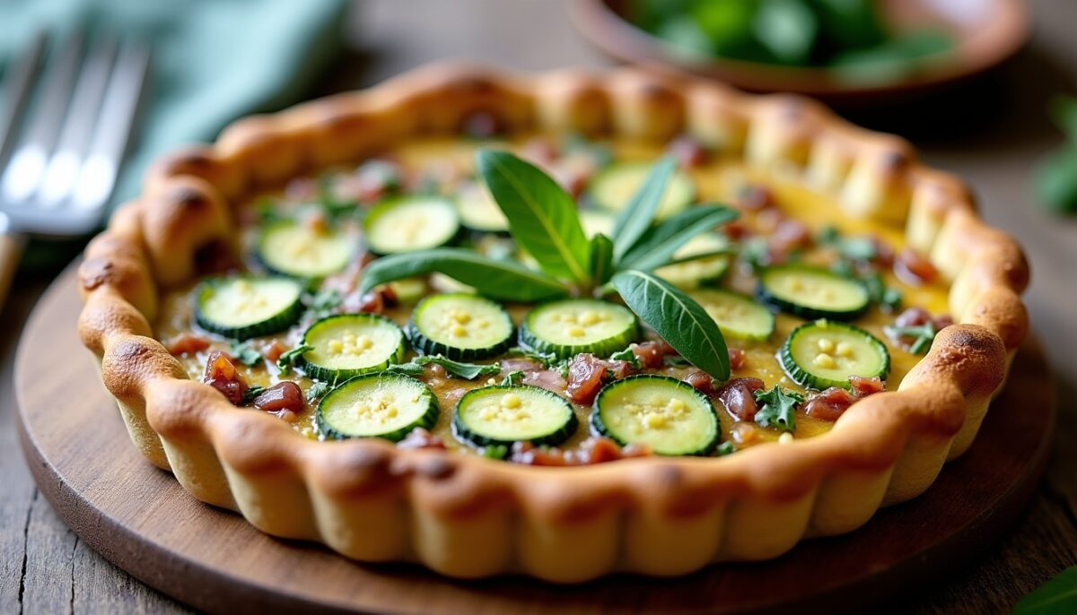 Délicieuse quiche légère aux courgettes et oignons sans pâte