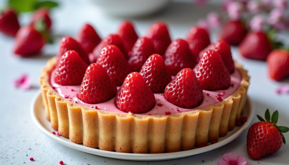 Délice printanier : Tarte aux fraises sublimée par une touche de rose