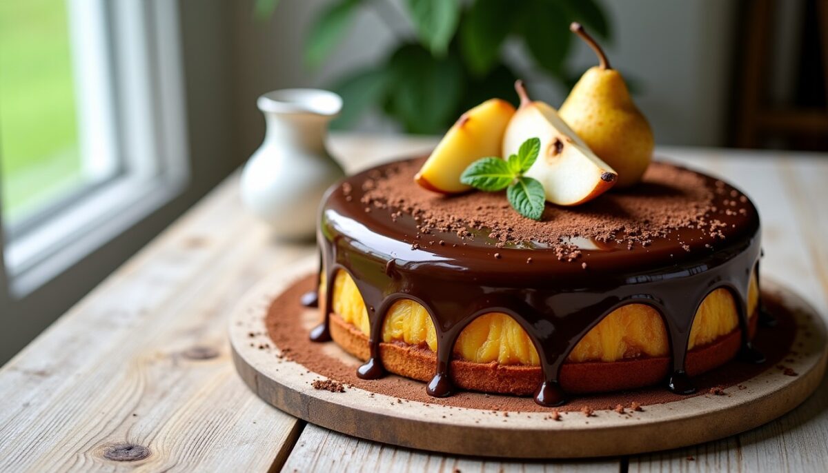 Délice gourmand au chocolat et poire : gâteau léger sans beurre, sans sucre et sans gluten