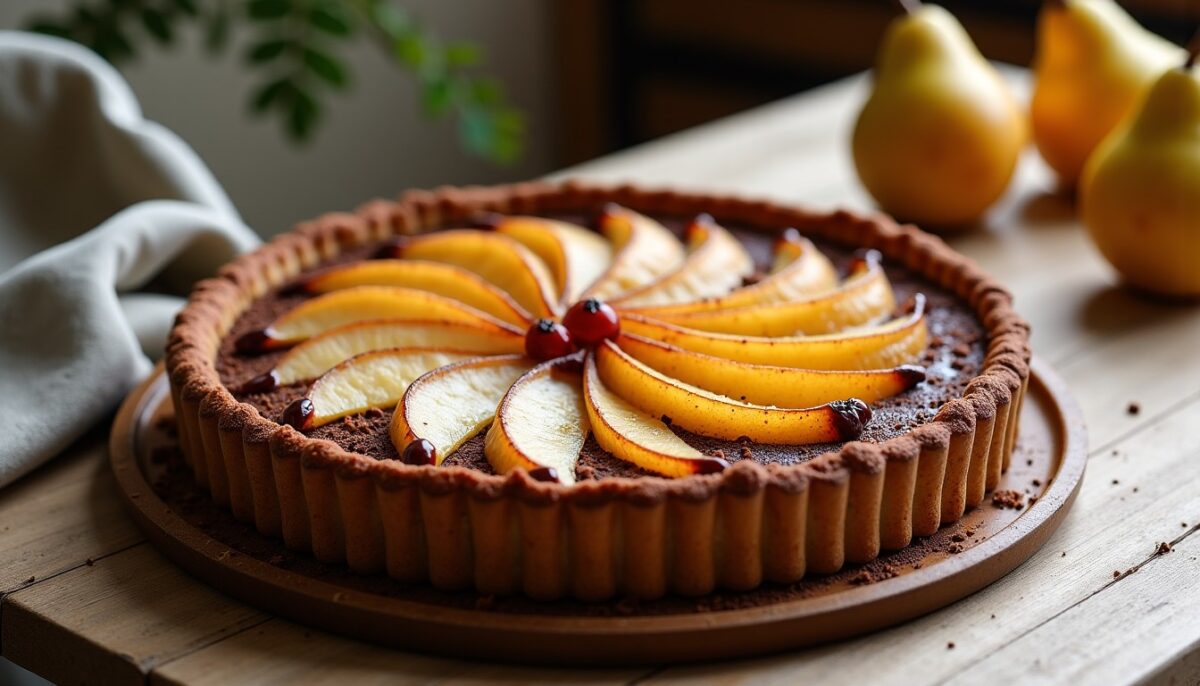 Délice chocolat-poire : un gâteau-tarte gourmand sans beurre ni lactose Délice chocolat-poire : un gâteau-tarte gourmand sans beurre ni lactose