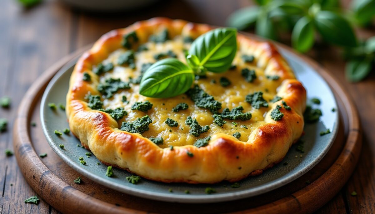 Pain rapide à la semoule parfumé au pesto