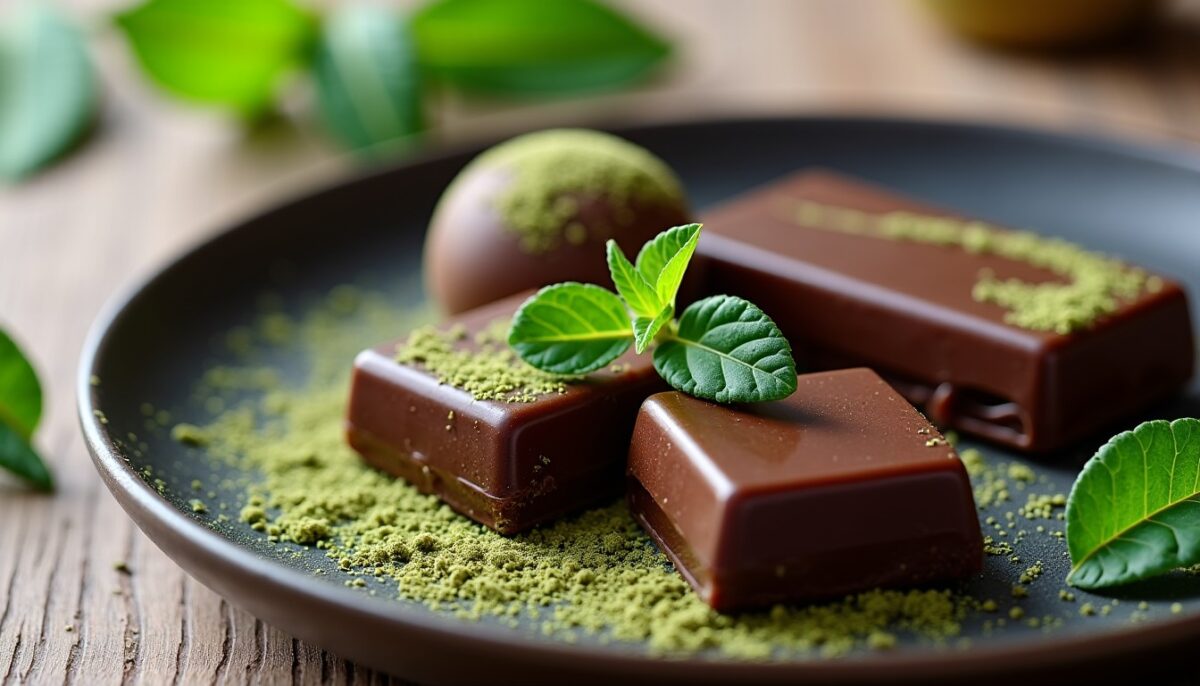 Délices chocolatés infusés au thé matcha : une bouchée gourmande et raffinée